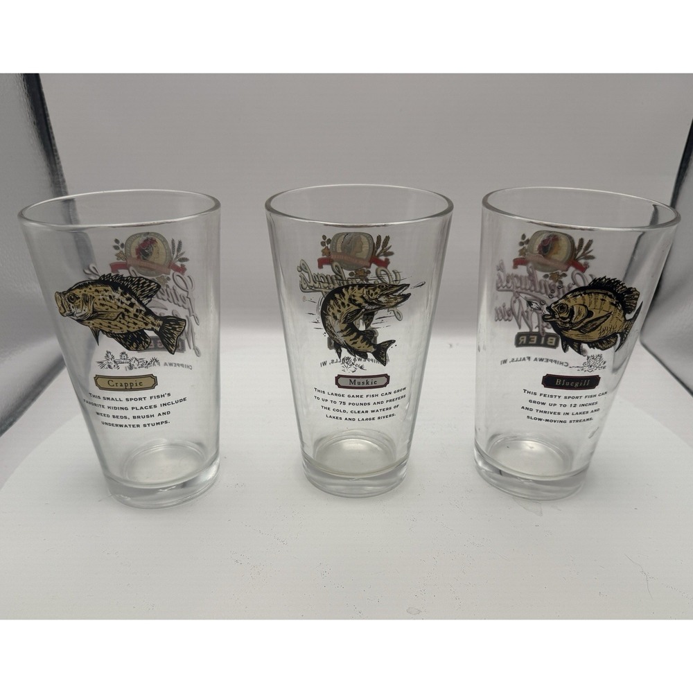 Leinenkugels Beer Glasses Fish Series Crappie, Musky And Bluegill Set Of 3